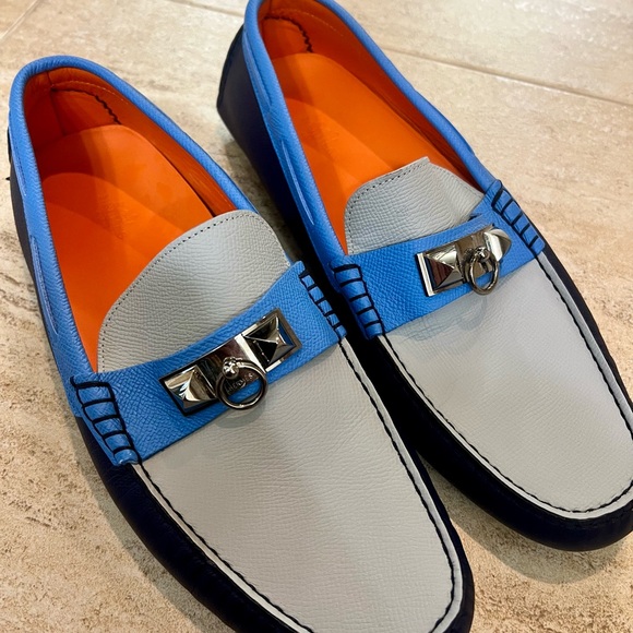 Hermes New Blue and Gray Men's Loafers size 43 (9.5) - Picture 1 of 9
